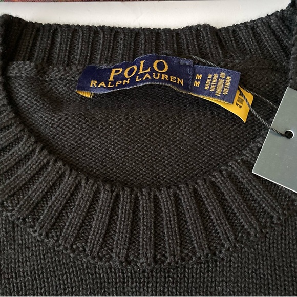 Polo Ralph Lauren Men’s Bear Knit Sweater M Black 100% Cotton Crewneck New - Picture 6 of 6